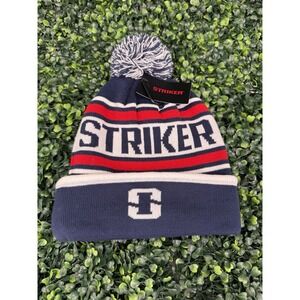 Striker Fishing Beanie Retro Pom Hat OS Red White Blue Ice Fishing Winter Cap